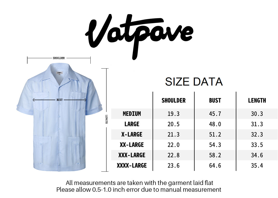 VATPAVE Mens Linen Cuban Guayabera Shirts Casual Button Down Short Sleeve Summer Shirts
