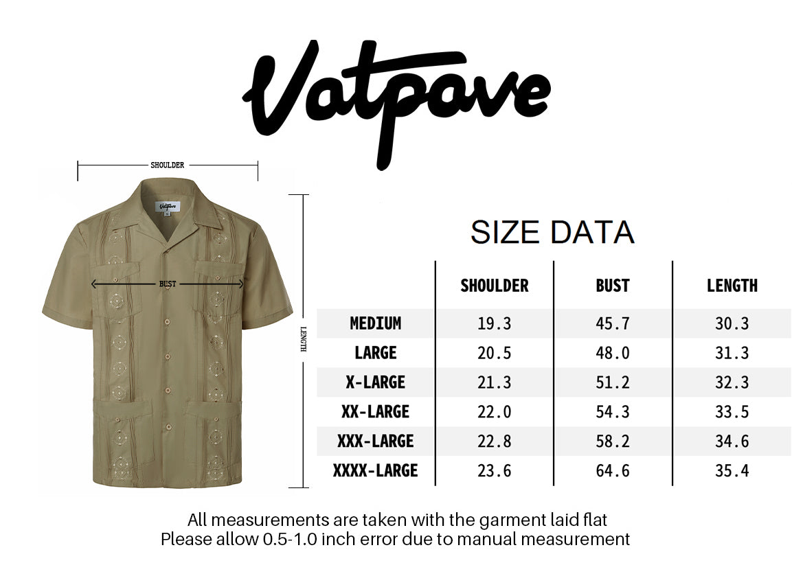 VATPAVE Mens Embroidered Cuban Guayabera Shirts Casual Button Down Short Sleeve Beach Shirts