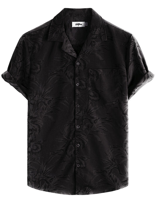 VATPAVE Mens Hawaiian Floral Jacquard Shirts Casual Button Down Short Sleeve Summer Shirts with Pocket