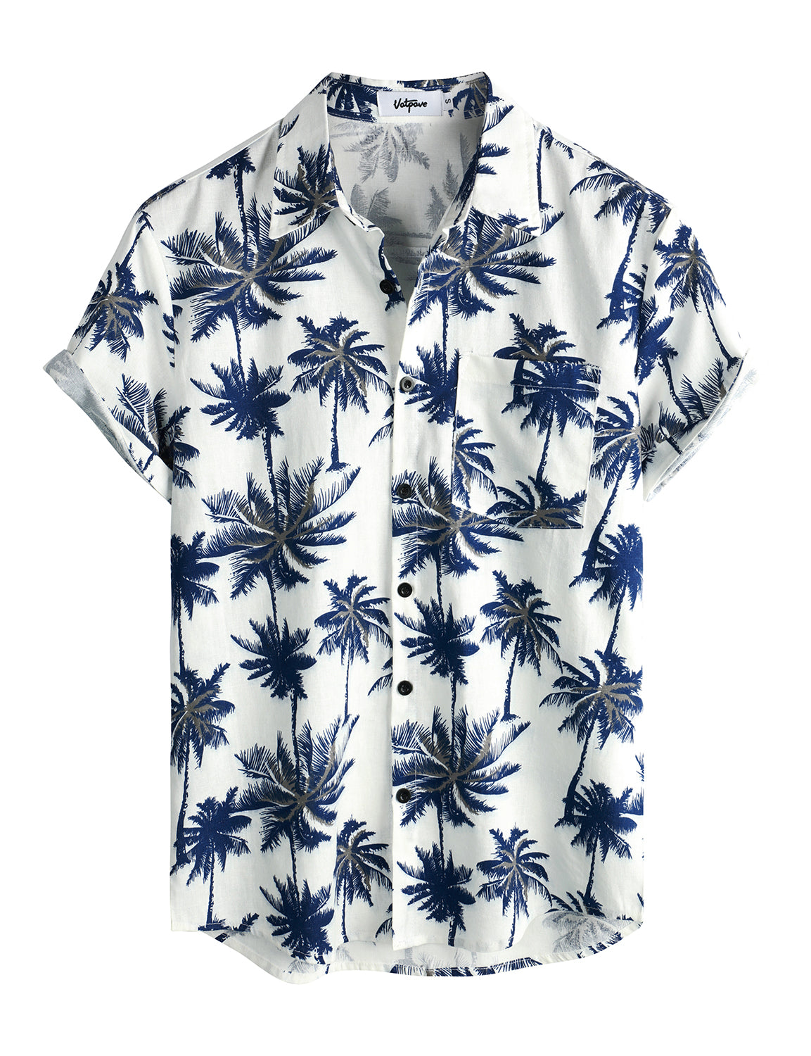 VATPAVE Mens Hawaiian Floral Shirts Cotton Linen Casual Button Down Short Sleeve Beach Shirts