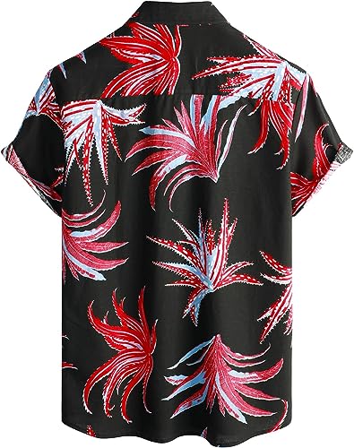 VATPAVE Mens Hawaiian Floral Shirts Cotton Linen Casual Button Down Short Sleeve Beach Shirts