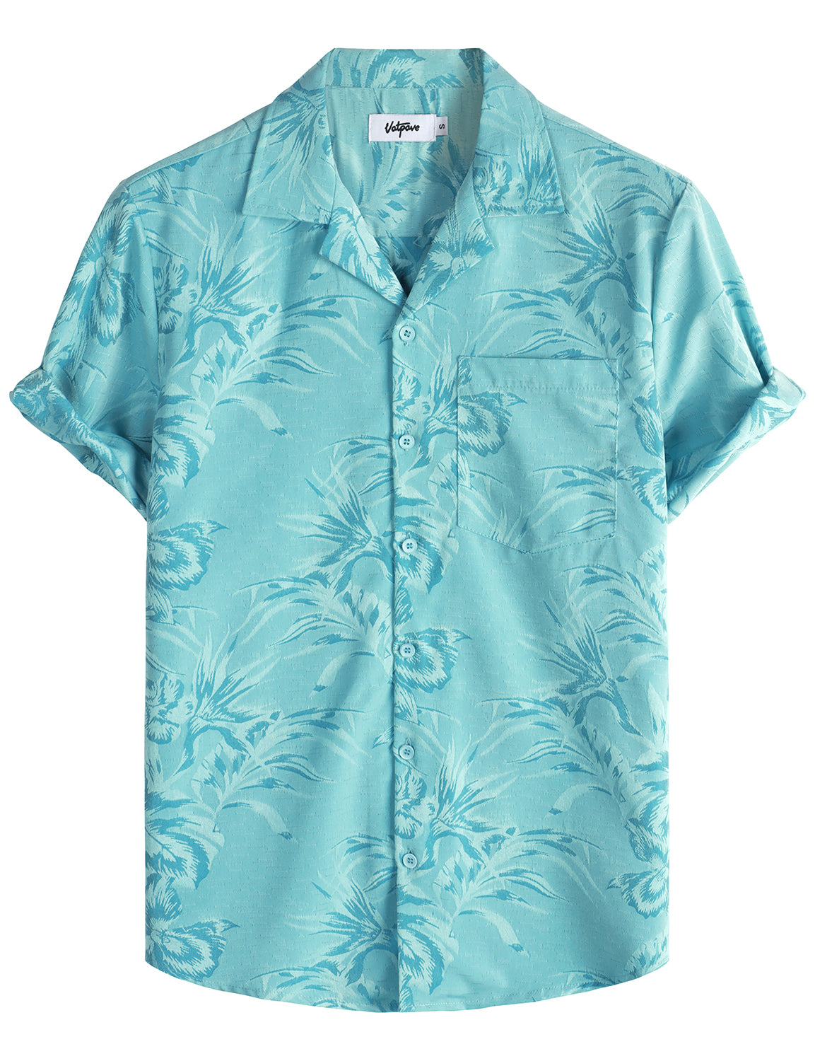 VATPAVE Mens Hawaiian Floral Jacquard Shirts Casual Button Down Short