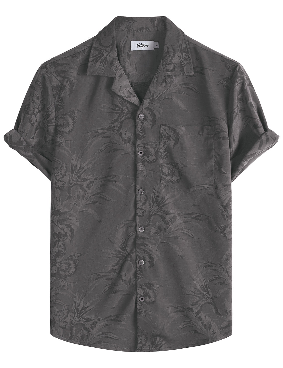 VATPAVE Mens Hawaiian Floral Jacquard Shirts Casual Button Down Short Sleeve Summer Shirts with Pocket