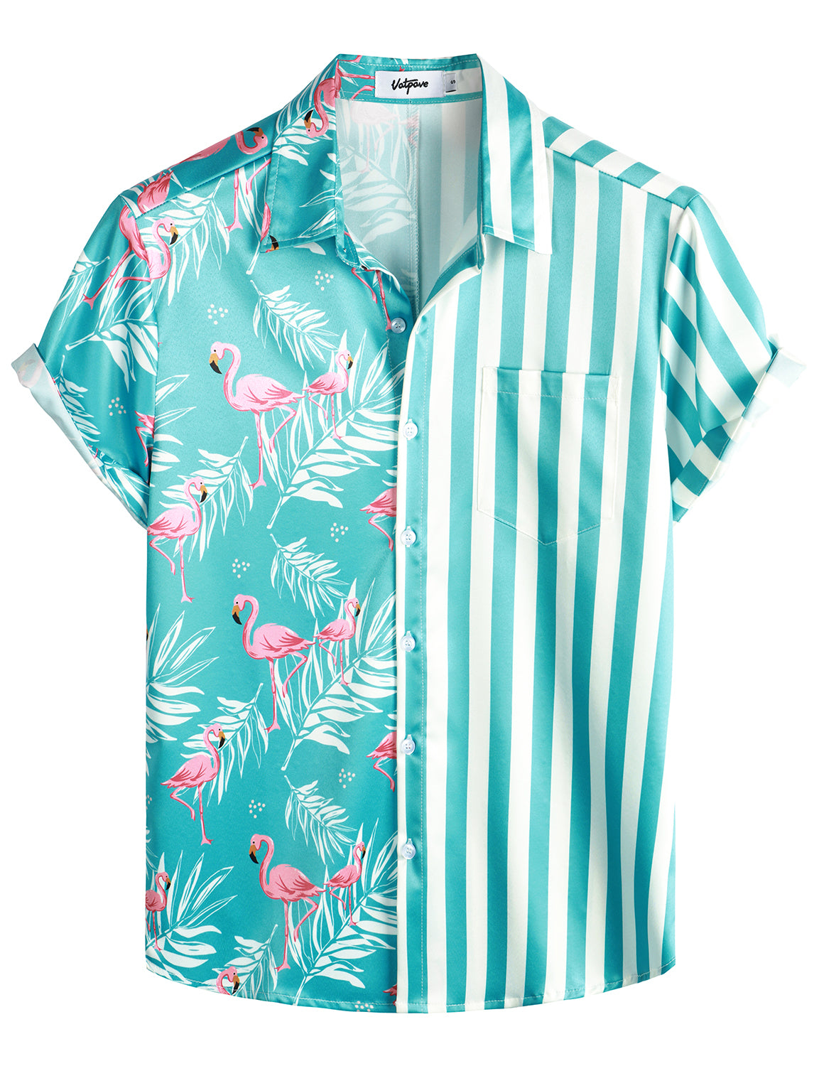 VATPAVE Mens Hawaiian Flamingo Shirts Casual Short Sleeve Button Down Shirt Summer Shirts