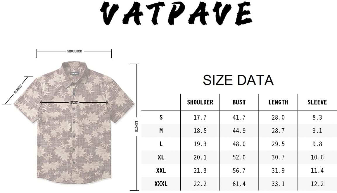 VATPAVE Mens Front Pocket Hawaiian Shirts Casual Short Sleeve Button Down Beach Shirts