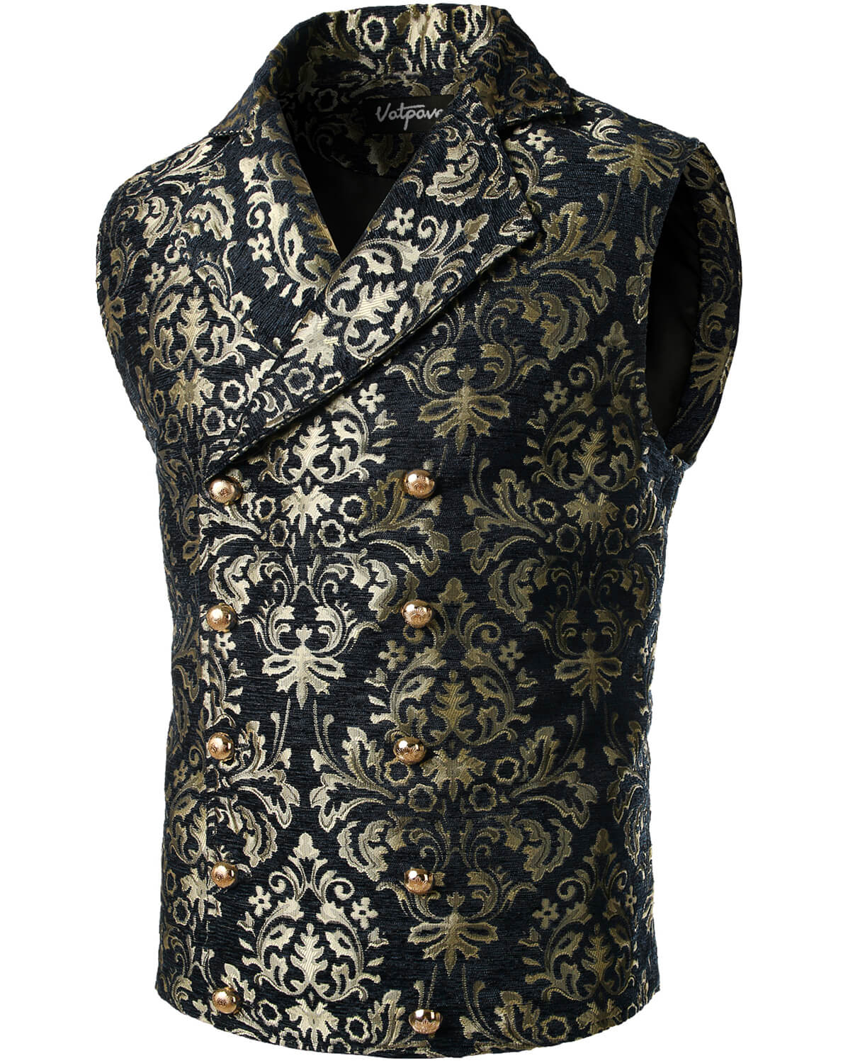 VATPAVE Mens Victorian Double Breasted Vest Gothic Steampunk Waistcoat