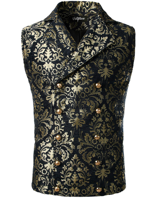 VATPAVE Mens Victorian Double Breasted Vest Gothic Steampunk Waistcoat