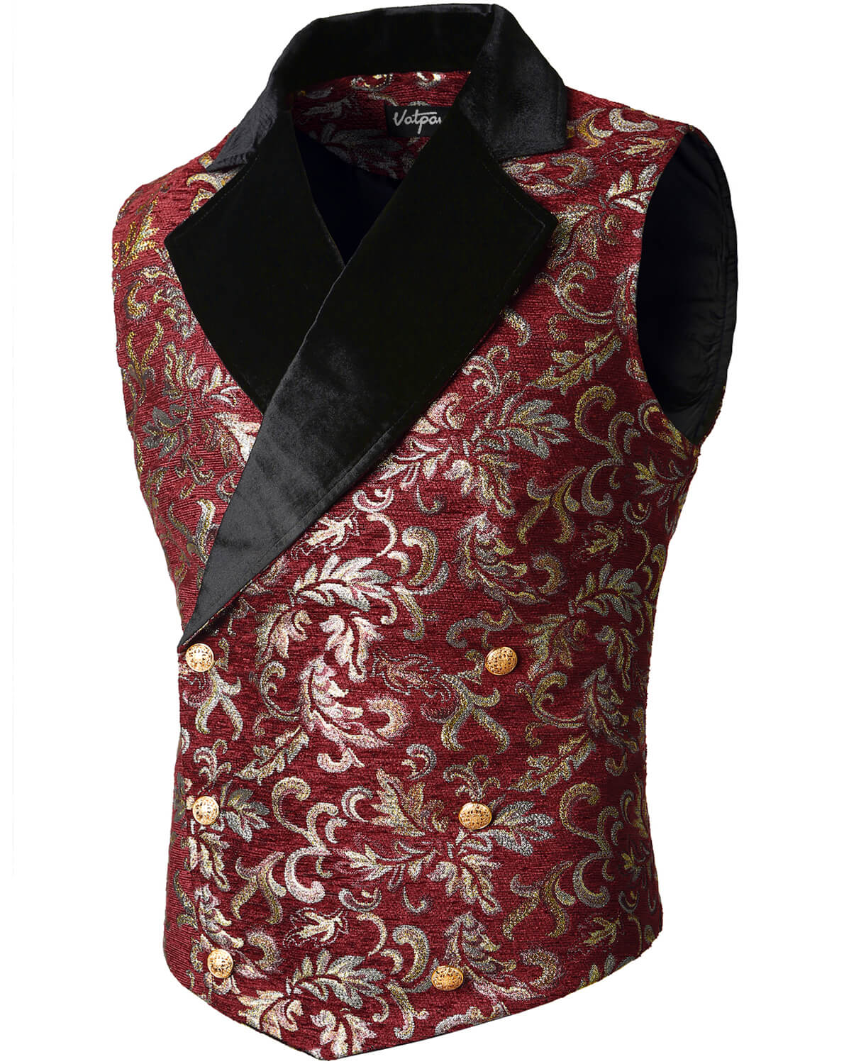 VATPAVE Mens Victorian Double Breasted Vest Gothic Steampunk Waistcoat