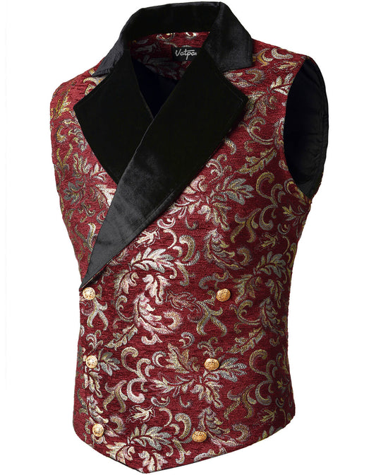 VATPAVE Mens Victorian Double Breasted Vest Gothic Steampunk Waistcoat