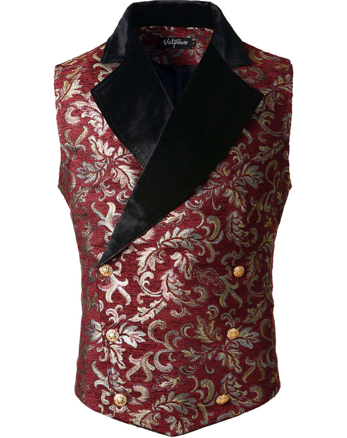 VATPAVE Mens Victorian Double Breasted Vest Gothic Steampunk Waistcoat