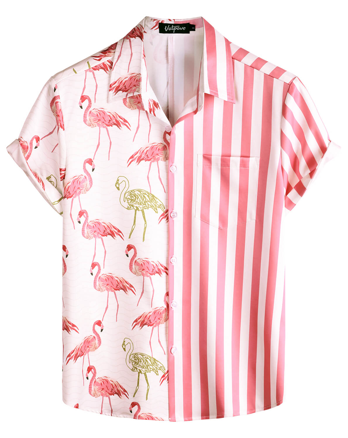 VATPAVE Mens Hawaiian Flamingo Shirts Casual Short Sleeve Button Down Shirt Summer Shirts