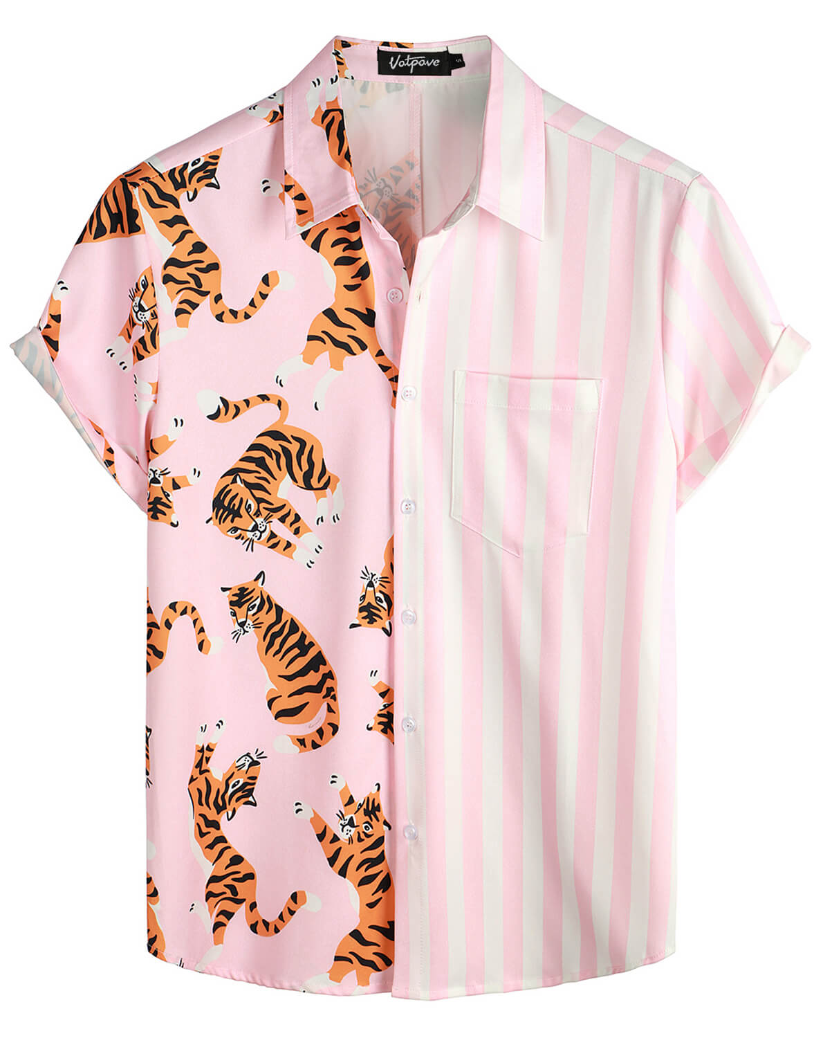 VATPAVE Mens Hawaiian Flamingo Shirts Casual Short Sleeve Button Down Shirt Summer Shirts