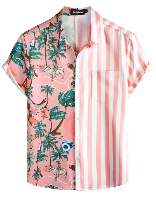 VATPAVE Mens Hawaiian Flamingo Shirts Casual Short Sleeve Button Down Shirt Summer Shirts