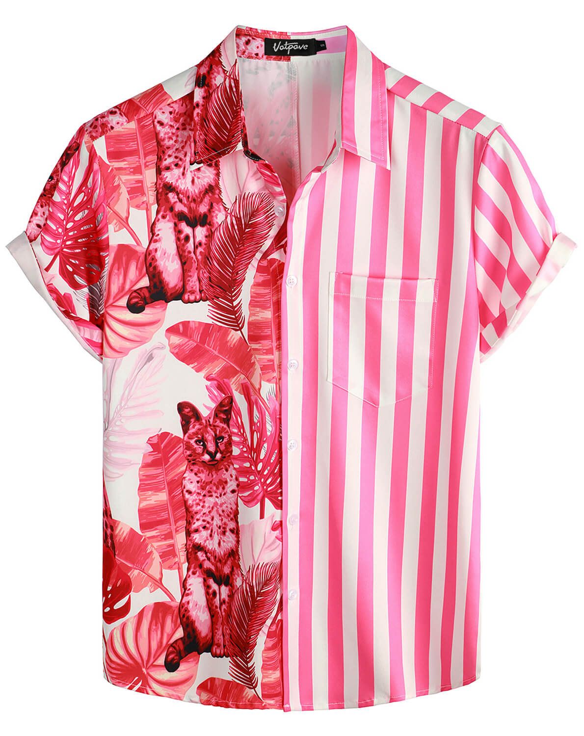 VATPAVE Mens Hawaiian Flamingo Shirts Casual Short Sleeve Button Down Shirt Summer Shirts