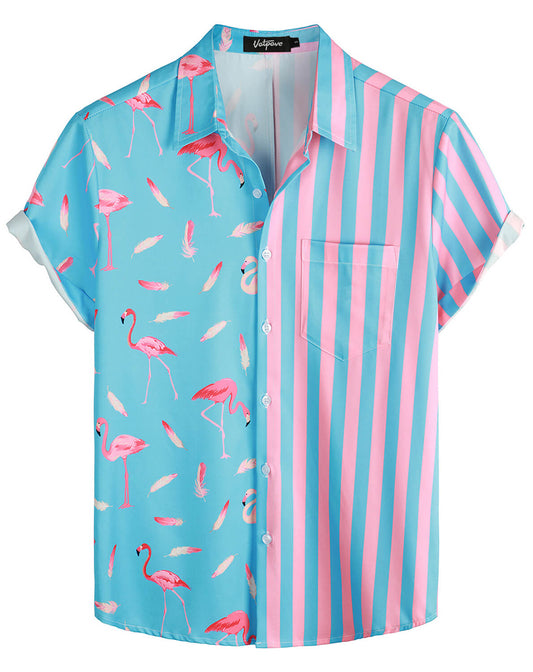 VATPAVE Mens Hawaiian Flamingo Shirts Casual Short Sleeve Button Down Shirt Summer Shirts