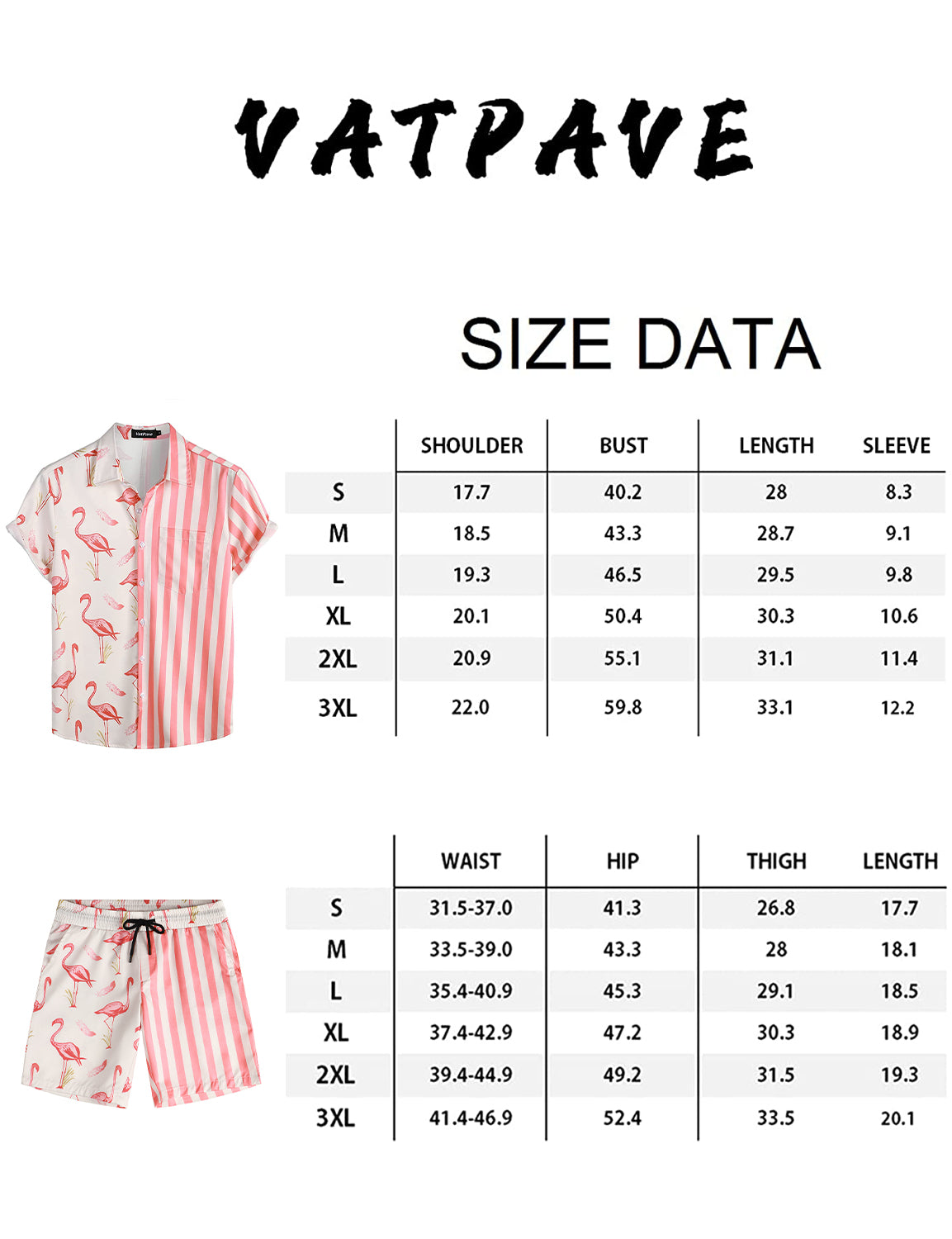 VATPAVE Mens Flamingo Hawaiian Sets Casual Short Sleeve Button Down Shirts Summer Outfits