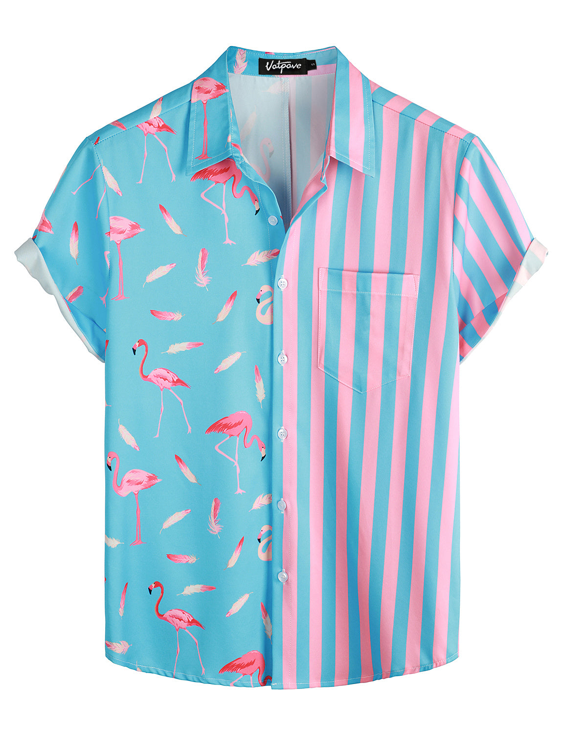 VATPAVE Mens Flamingo Hawaiian Sets Casual Short Sleeve Button Down Shirts Summer Outfits