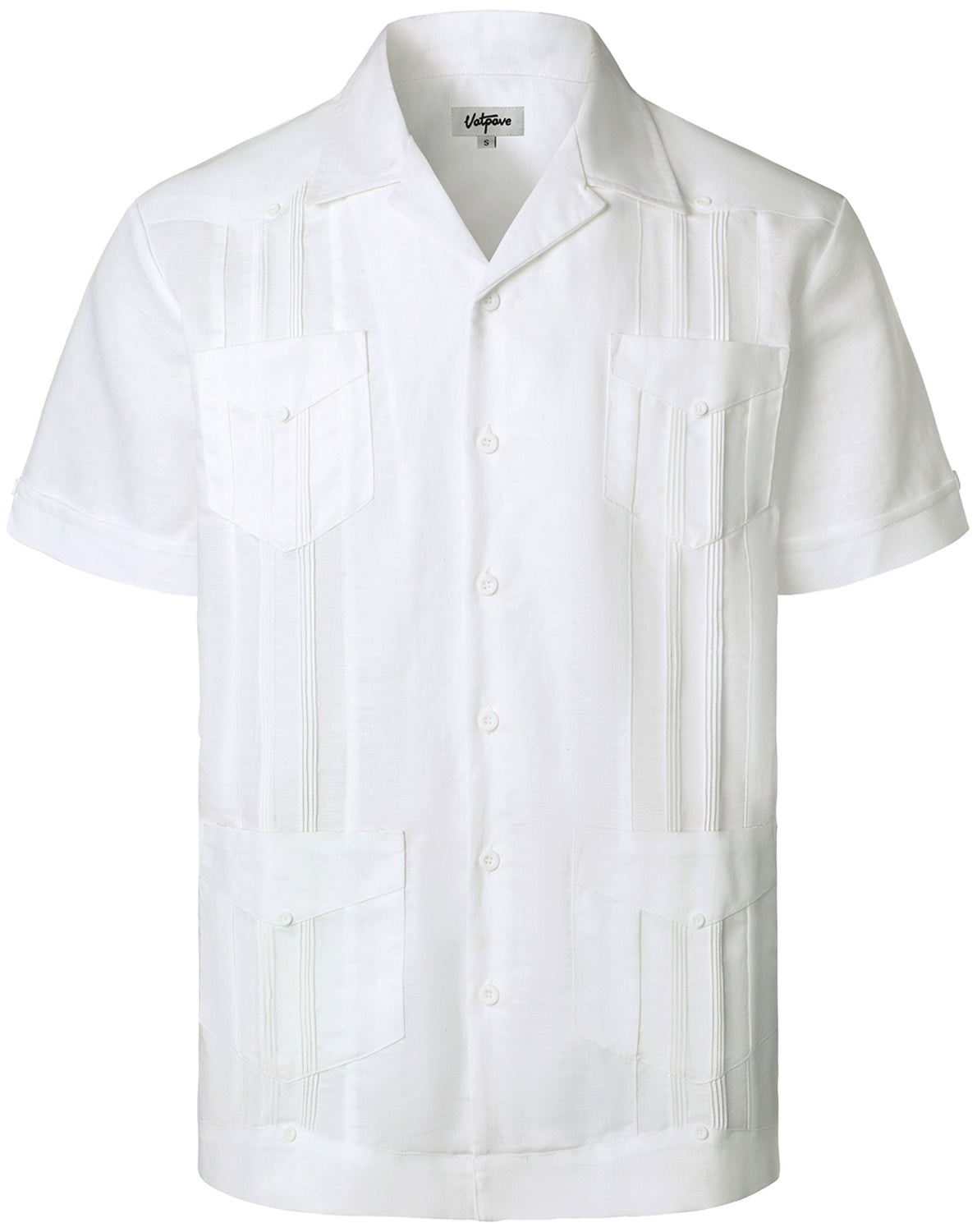 VATPAVE Mens Linen Cuban Guayabera Shirts Casual Button Down Short Sleeve Summer Shirts