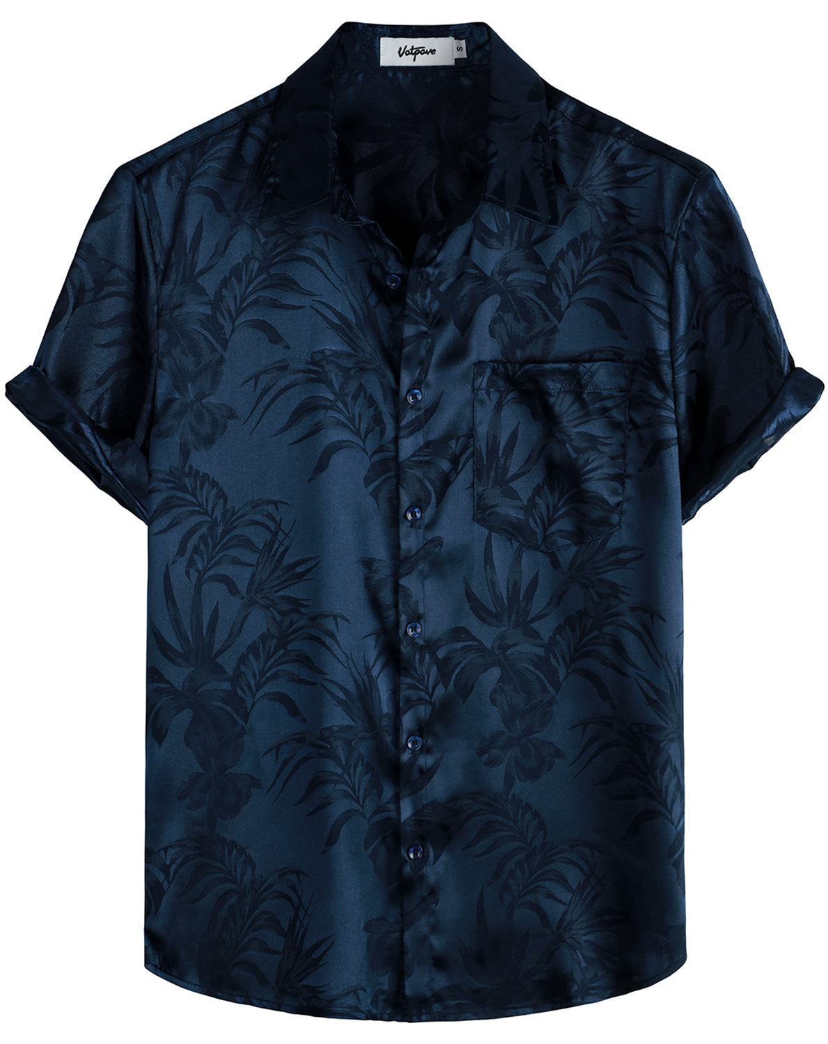 VATPAVE Mens Hawaiian Jacquard Regular Fit Shirts Casual Button Down Short Sleeve Summer Tops with Pocket