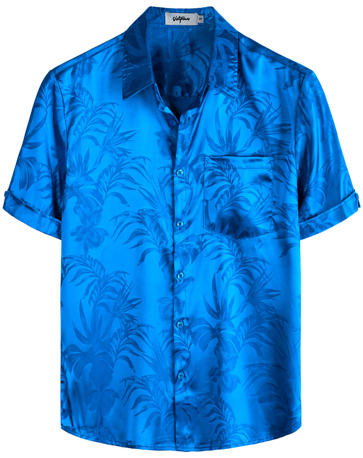 VATPAVE Mens Hawaiian Jacquard Regular Fit Shirts Casual Button Down Short Sleeve Summer Tops with Pocket