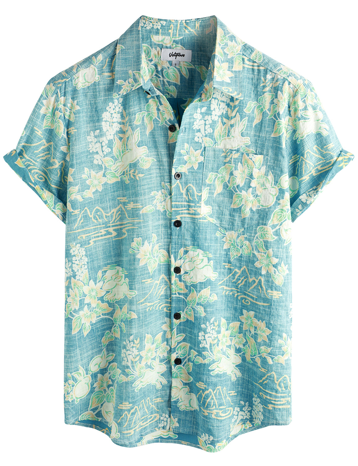 VATPAVE Mens Front Pocket Hawaiian Shirts Casual Short Sleeve Button Down Beach Shirts