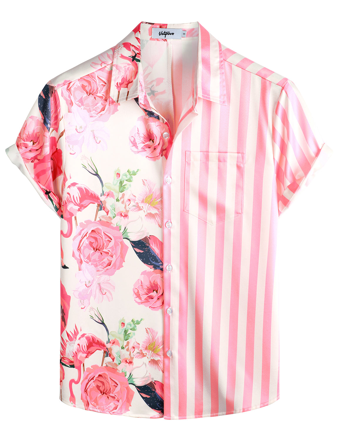 VATPAVE Mens Hawaiian Flamingo Shirts Casual Short Sleeve Button Down Shirt Summer Shirts